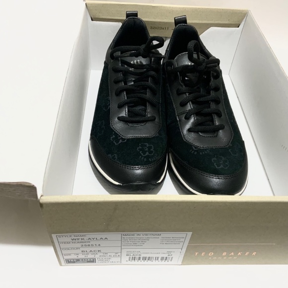 Ted Baker Aylaa Black Leather Floral Trainers Magnolia-Print Fashion Sneakers 7 - Picture 7 of 12